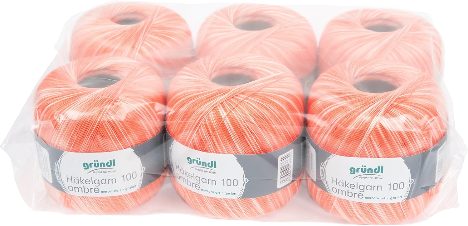 Gründl Ombre Crochet Yarn Value Pack 6 Balls of 100 g Cotton Orange 30 x 21 x 11 cm