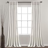 Lush Decor Linen Button Pinched Pleat Window Curtain Panel Single 40" W x 84" L Off White - Cream Curtains for Bedroom - Farmhouse Living Room Curtains