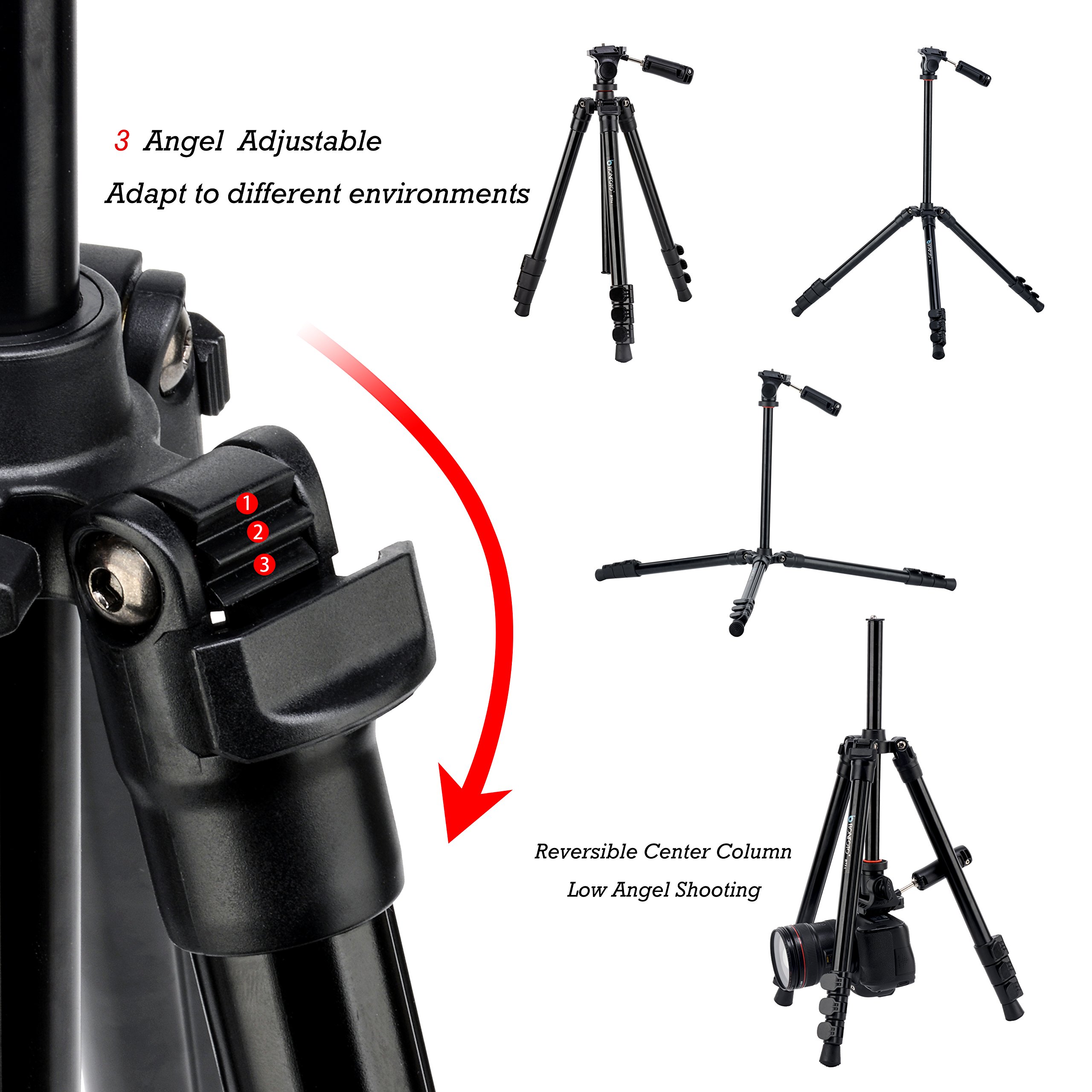 BONFOTO B73A 58” Portable Aluminum Alloy Lightweight Camera Travel Tripod and Monopod with Panorama Pan Head,Quick Release Plate and Carry Bag for Smartphones and Most DSLR Cameras with 1/4\