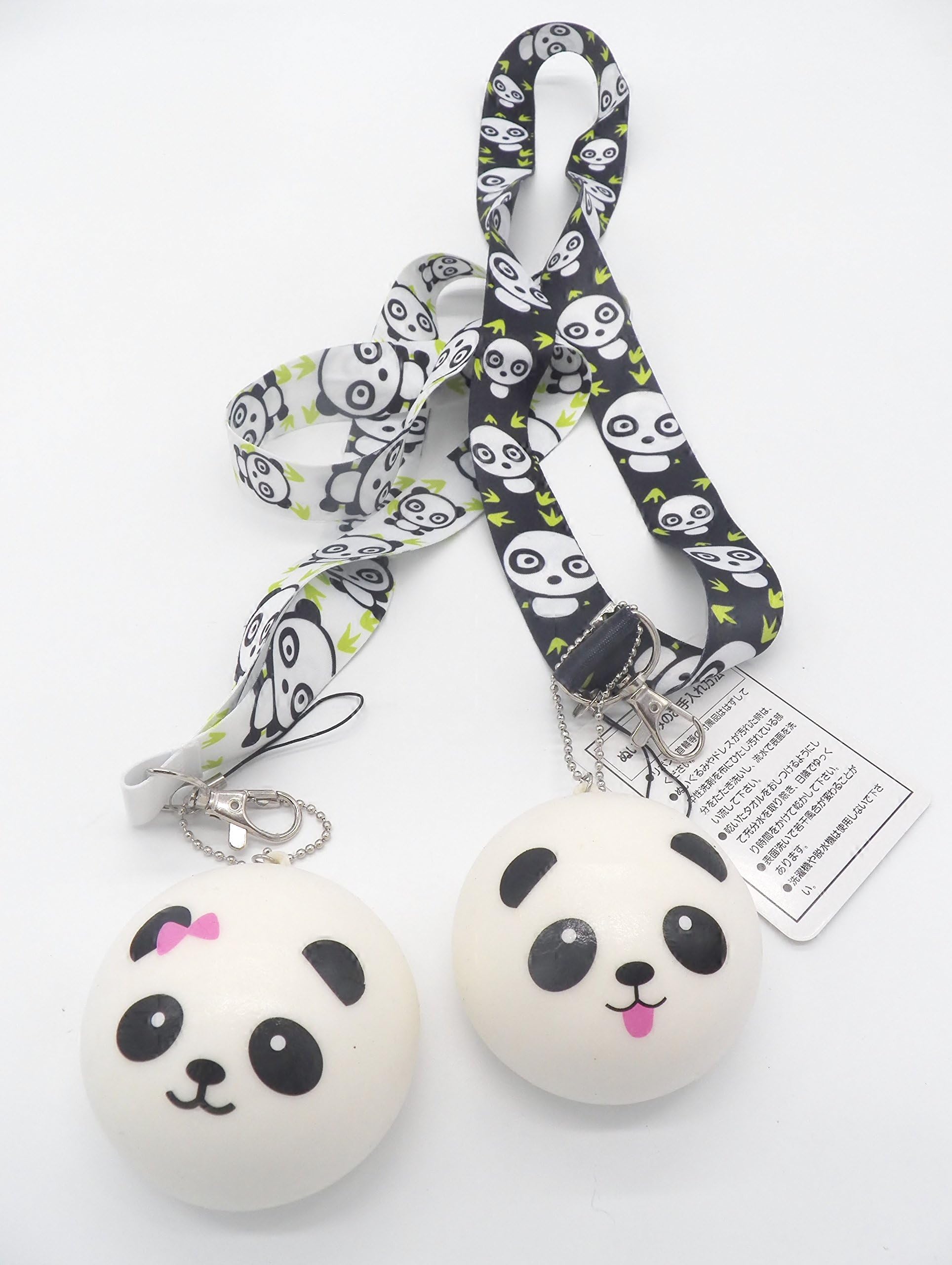 2 SLOW RISE Panda Squishy Bread Charm Mascot with Lanyard Key Chain Strap Set #1