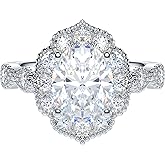 THELANDA 2CT Oval Cut Genuine Moissanite or Simulated Diamond Sterling Silver Milgrain Vintage Promise Ring Halo Engagement Ring