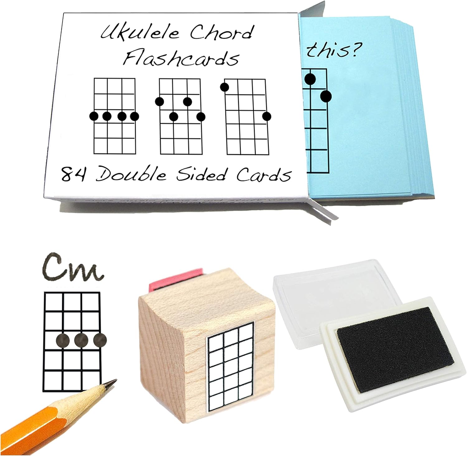 Beginner Ukulele Gift Pack (Chord Flashcards and Ukulele Chord Stamp