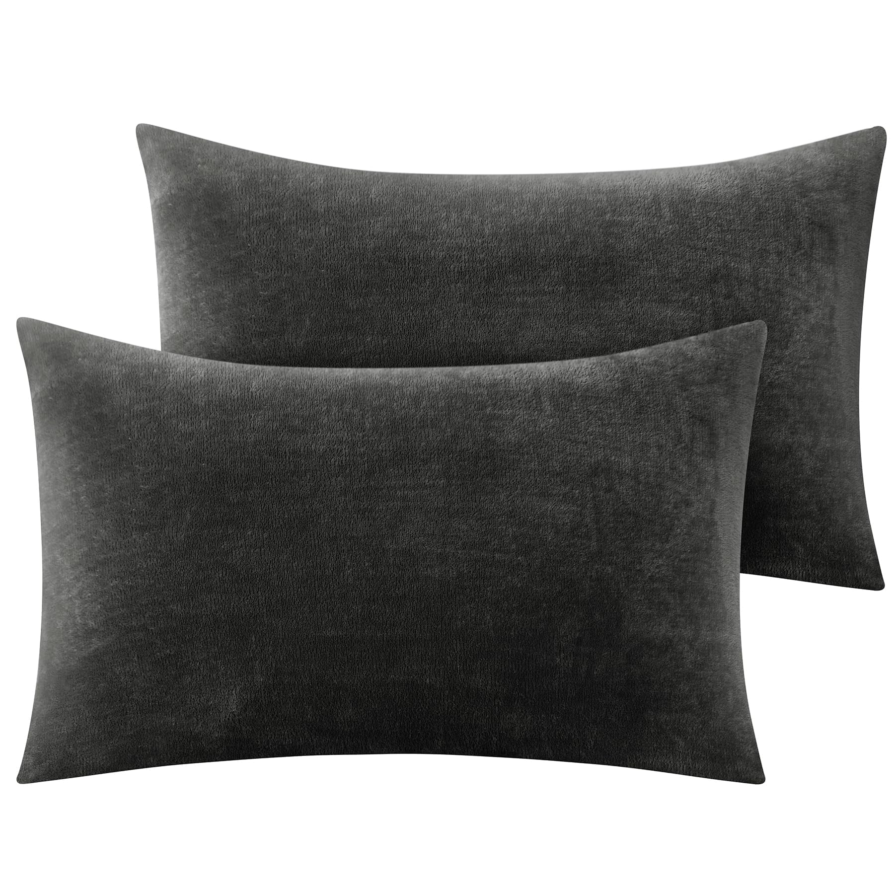 Photo 1 of ** TWO PIECES** BEDELITE Flannel King Size Pillow Cases Set of 2, Super Soft Fleece Pillowcases with Zipper for Bedroom, Sofa, Couch,Luxury Cozy Fuzzy Velvet Pillow Shams for All Seasons(20x36 Inches,Dark Gray)