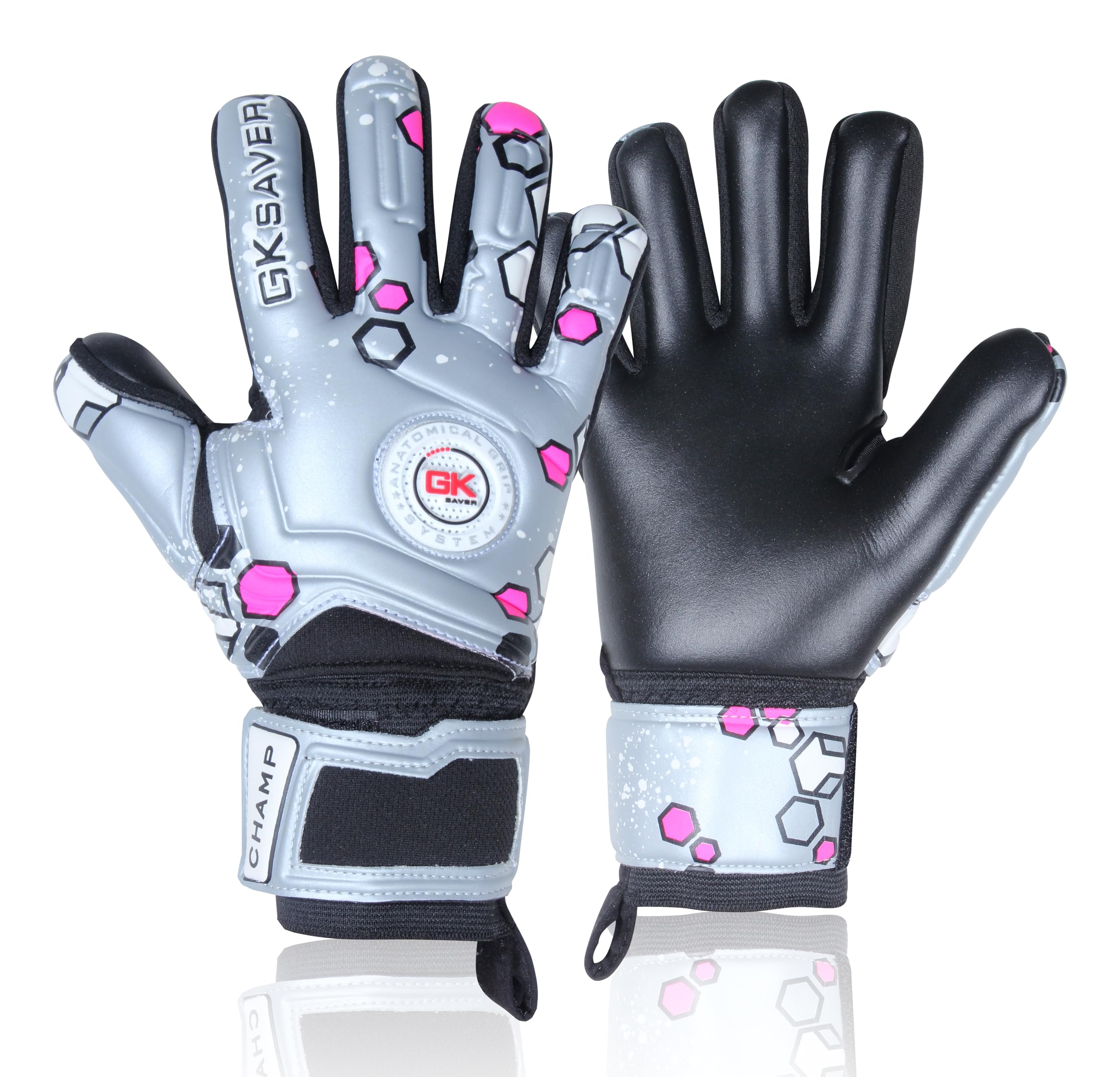 GK Saver Football Goalkeeper Gloves – Kids & Youth Soccer Goalie Gloves with Anti-Slip Latex Palm & Removable Finger Save Protection Sizes 6-11 (Champ Grey, Size 7)