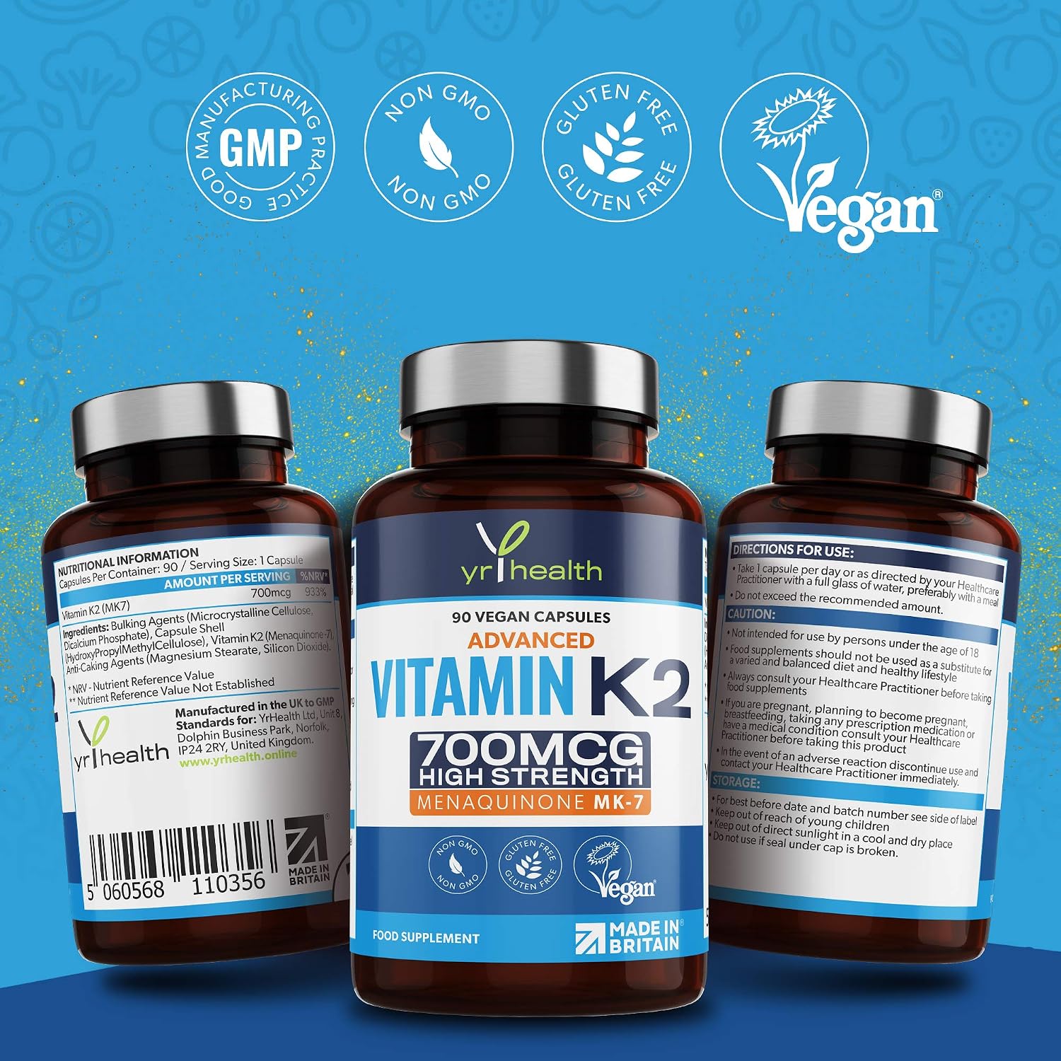 Vitamin K2 MK7 700mcg, High Strength Vitamin K2 Menaquinone, 90 Vegan Society Registered Capsules Not Tablets - Image 4