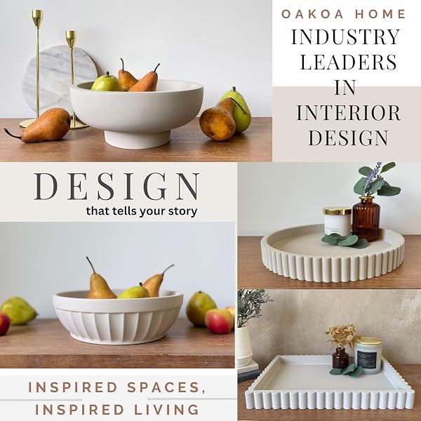 OAKOA DECORATIVE FRUIT BOWL FOR KITCHEN COUNTER – LARGE DECORATIVE BOWL FOR HOME DECOR – CONCRETE DECOR BOWL FOR KEYS ENTRYWAY TABLE – MODERN CENTERPIECE COFFEE TABLE BOWL