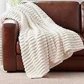 Nookly Cream Fleece Throw Blanket for Couch, Soft Lightweight Ribbed Plush Blanket for Sofa and Bed, All-Season Cozy Striped Throw for Women Girl 50x60 Inches