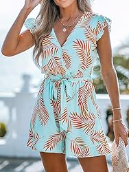 CUPSHE Women's Romper Tropical Flutter Sleeve Boho