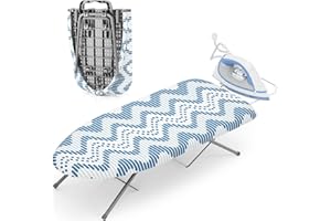 KINGBOARD Tabletop Ironing Board, Small Ironing Boards with Iron Rest, Folding Iron Board, Extra Thick Cover, Portable Tabletop Ironing Board with Non-Slip Feet, 30x12 Blue