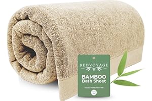 BedVoyage Luxury Bath Sheet Towels, Extra Large Bathroom Towel, 37x70 Viscose Derived from Bamboo & Cotton, Super Absorbent & Fast Drying Plush Bath Sheets - Sand