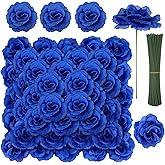 LELEE 108pcs Roses Head Flowers with Stem - Royal Blue Artificial Flowers Rose Bulk - Silk Rose Fake Flower for Wedding Bouquet Party Home Decor DIY Baby Shower Centerpieces Tables Decoration