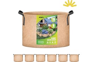 iPower Grow Bag 15 Gallon 6-Pack Heavy Duty Plant Pots, 300g Thick Nonwoven Fabric Containers Aeration with Nylon Handles, for Planting Vegetables, Fruits, Flowers, Tan 2024 Version