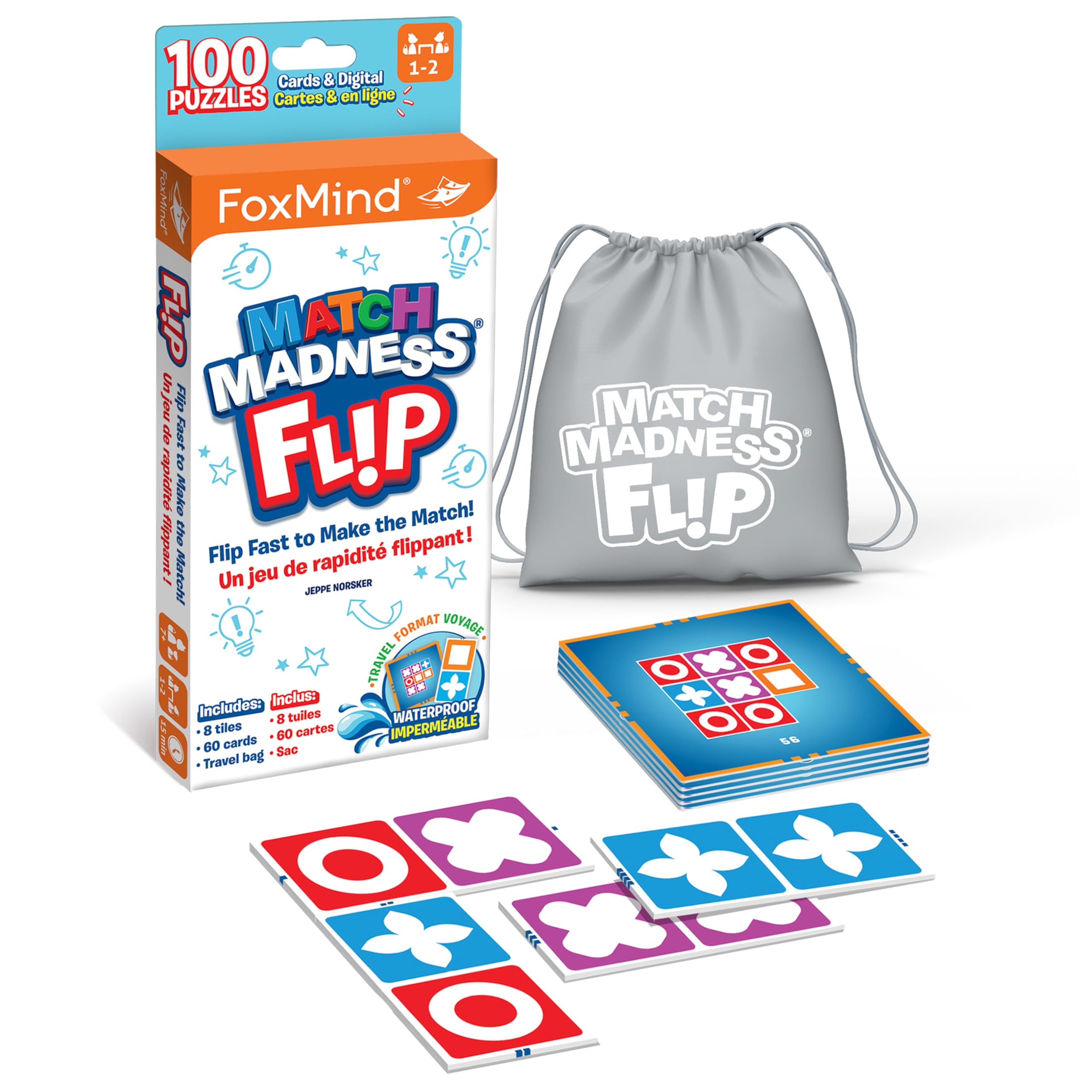 Foxmind Games: Match Madness Flip - Travel Sized Pattern Matching Puzzle Game, Develop Problem Solving-Logic-Fine Motor Skills, Kids 7+, 1-2 Players