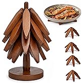 Tree Shaped Wooden Trivets for Hot Dishes, Pots & Pans - Hot Pads | Heat-resistant countertop protection, compact folding tre