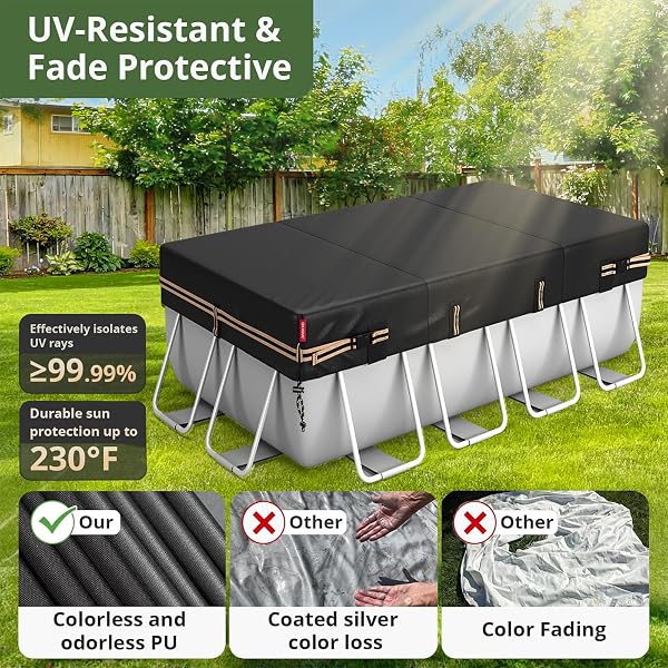 QH.HOME 7X13 FT RECTANGULAR POOL COVER FOR BESTWAY/INTEX/COLEMAN FRAME RECTANGULAR POOL, [EXCELLENT WINDPROOF ] WITH ADJUSTABLE BUCKLE STRAPS & DRAWSTRING HEM. [DURABLE, TEAR RESISTANT]
