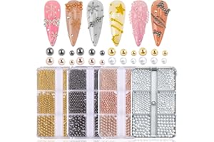 HYWWPFLAY 4 Boxes Mix Color Beads Caviar 3D Nail Charms Rund Nail Pearls Jewelry Mix Size Steel Ball Nail Beads Metallic Nail Studs Acrylic Nail Art Decoration for DIY Accessories Nail Supplies