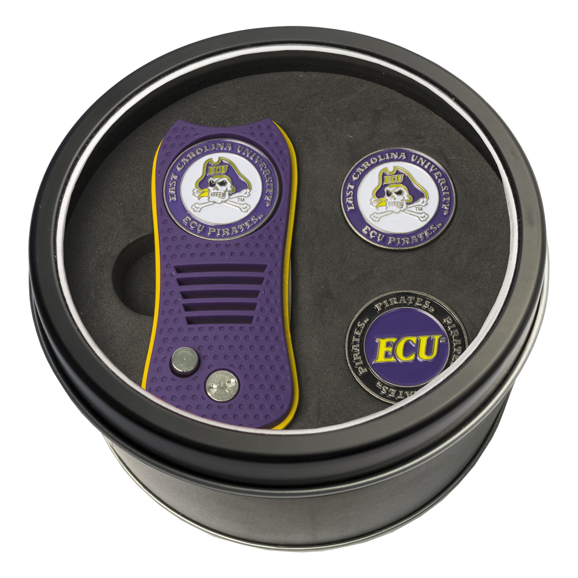 Team Golf NCAA East Carolina Pirates Tin Gift Set with Switchfix Divot Tool and 2 Ball Markers