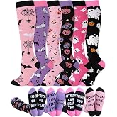 Shyyween 6 Pairs Halloween Knee High Socks for Women | Novelty Pumpkin Ghost Black Cat Cotton Socks Spooky Gifts for Cosplay