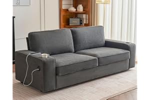 AMERLIFE 89 inch Couch, 3-Seater Sofa Couch- Deep Seat Sofa with 2 USB Charging Ports & 2 Cup Holders, Modern Sofas for Living Room, Charcoal Grey Chenille