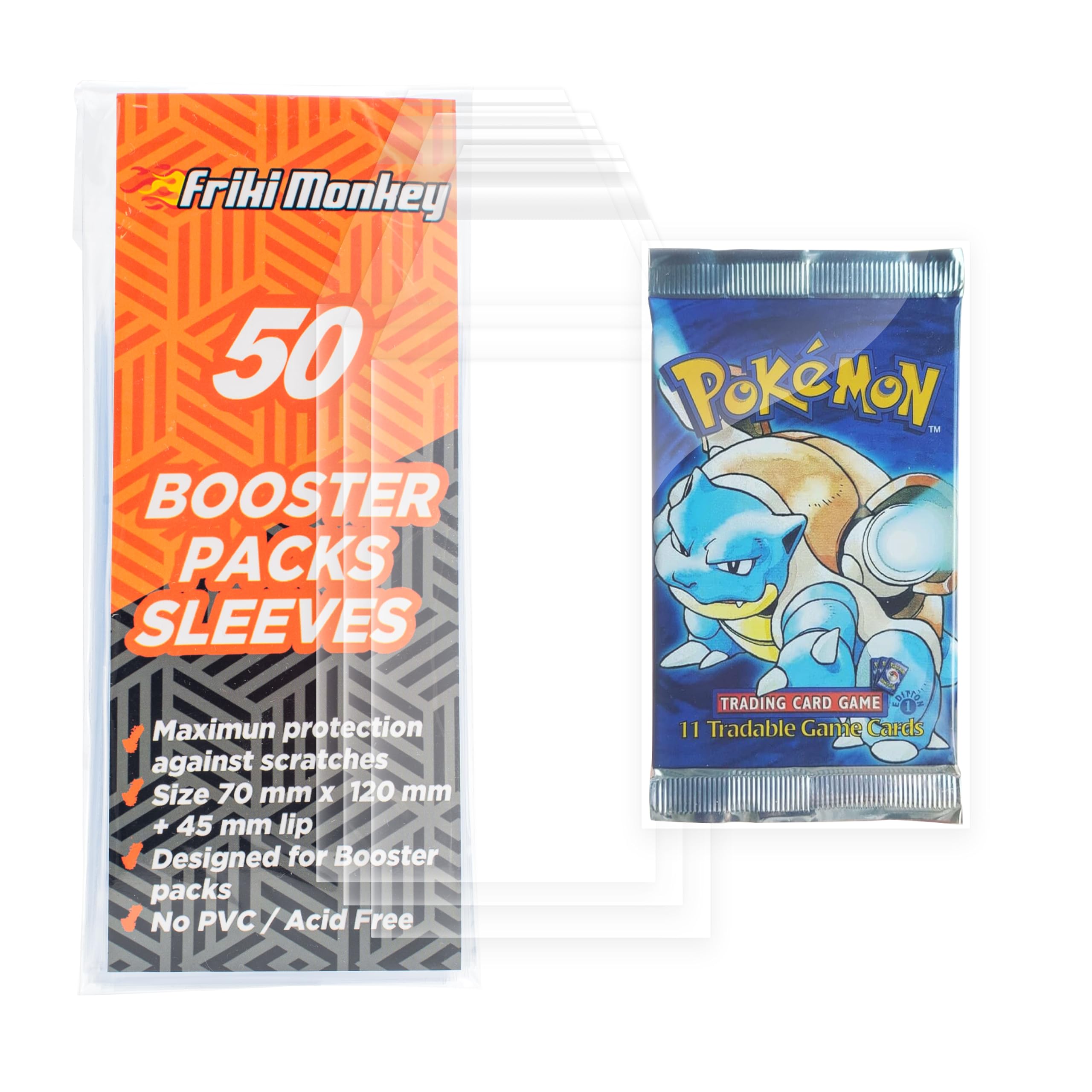 Pokemon Booster Pack Sleeves - 50 Pack of 70 x 120 mm Protective Envelope Sleeves