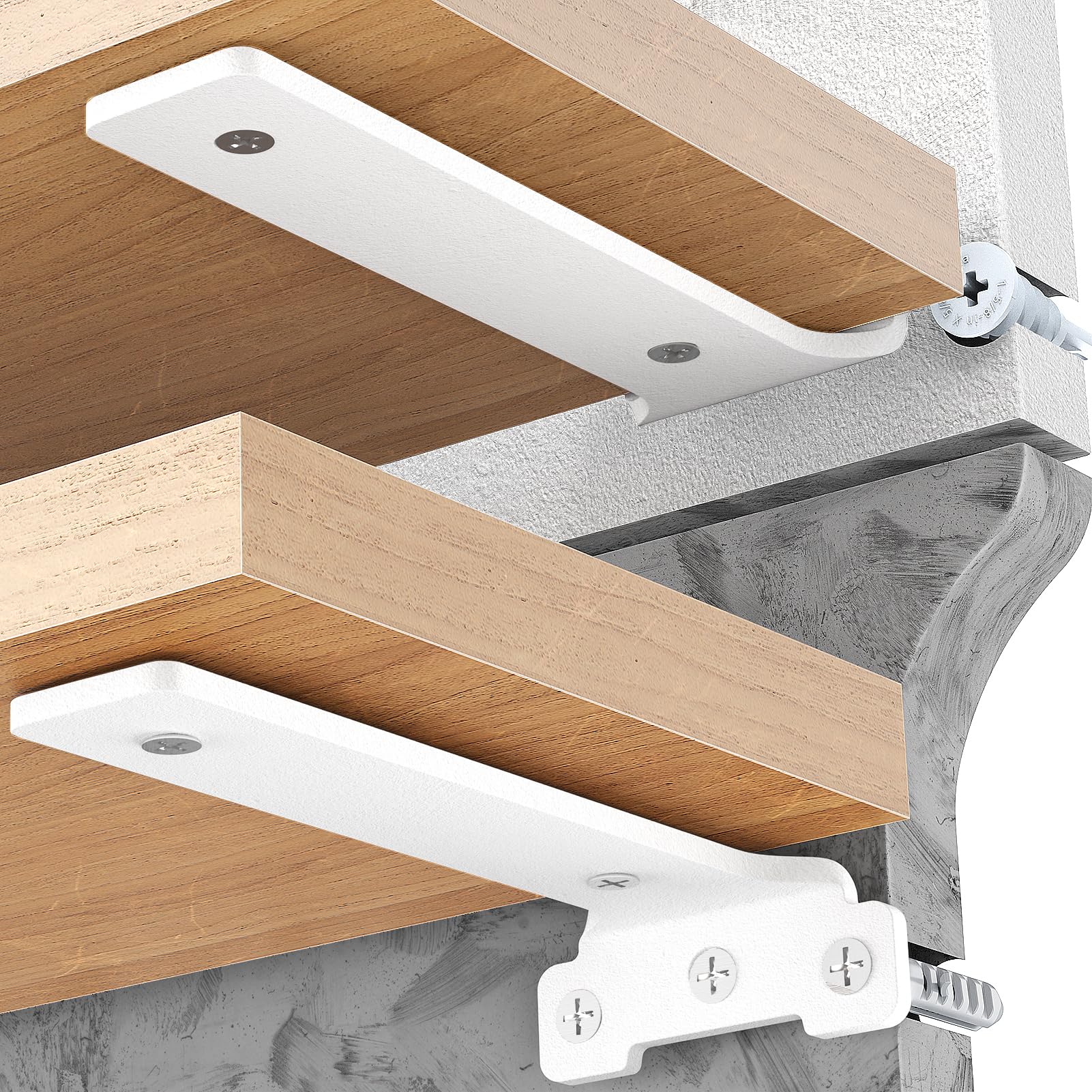 Yeabett Shelf Brackets, 4 Pack Right Angle Floating Shelf Brackets 25cm, 70kg Load Capacity, White