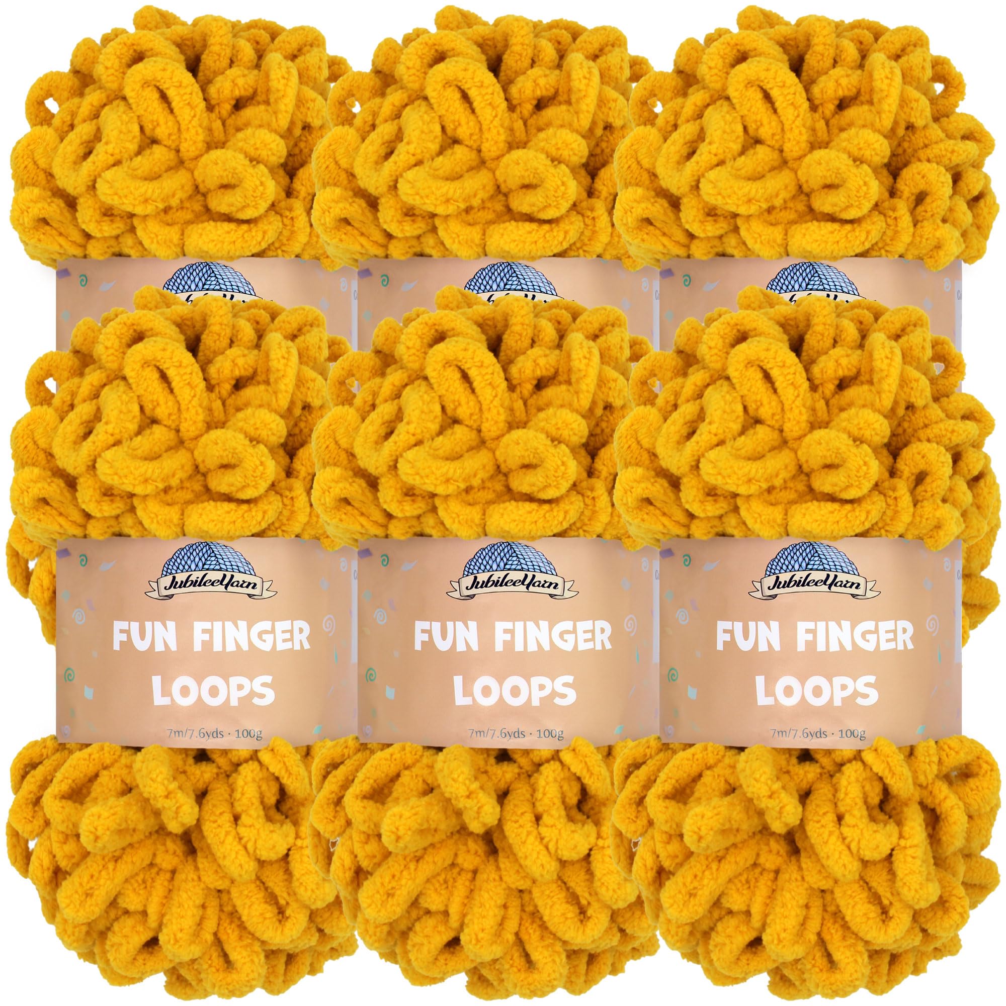 JubileeYarn Fun Finger Loops Yarn - Polyester Jumbo Weight Loop Yarn - 100g/Skein - Mustard - 6 Skeins — image 1