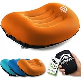 Gear Doctors 3.5oz Ultralight Inflatable Camping Pillow Backpacking, Orange | Compact Soda-Can Size, Hexagon Fabric, Ergonomic Design, Easy 3 Breath Inflation, Anti-Slip Strap, Neck &amp; Lumbar Support