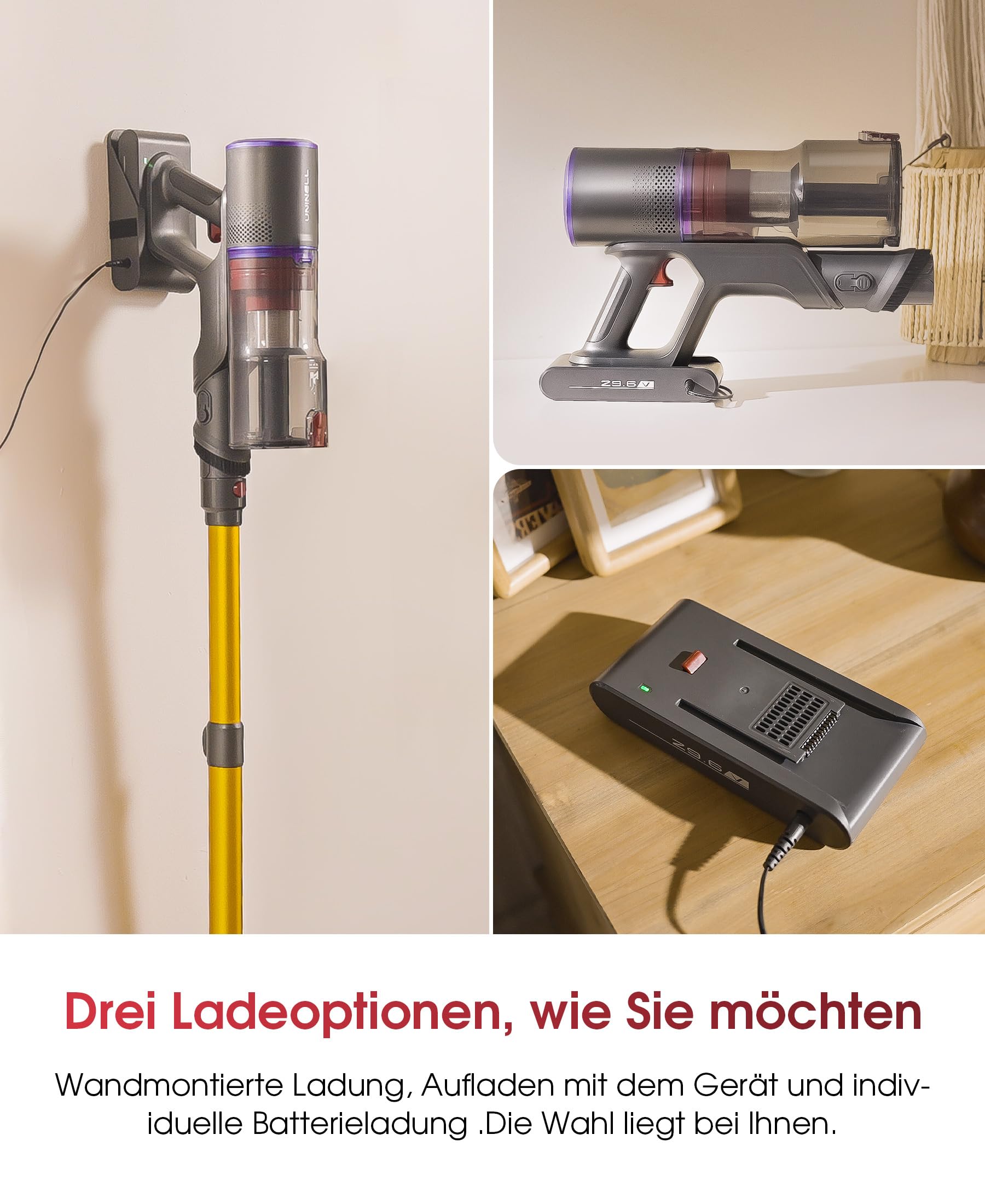 UNINELL HOME Akku Staubsauger 50000Pa/580W/70Min Upgrade, Staubsauger Kabellos Selbstladender mit LED Touchscreen/Anti-Tangle-Bürste, Selbststehend für Hartböden Teppiche Tierhaare 9