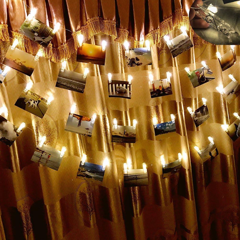 CYLAPEX Photo Clip String Lights 9.8FT with 20 LEDs Light String Hanging Artwork Cards Art Pictures, Powered by 3 AA Battery, for Wedding, Christmas, Party, Home Wall Decor (Warm White)