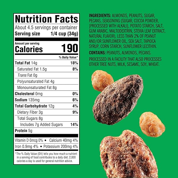 EMERALD NUTS CHOCOLATE PEANUT CRUNCH MIXED NUTS (1-PACK) | FEATURES COCOA ROASTED ALMONDS, KETTLE GLAZED PECANS, KETTLE GLAZED PEANUTS | 5.5 OZ RESEALABLE BAG | KOSHER DAIRY CERTIFIED, NON-GMO, CONTAINS NO ARTIFICIAL PRESERVATIVES, FLAVORS OR SYNTHETIC COLORS