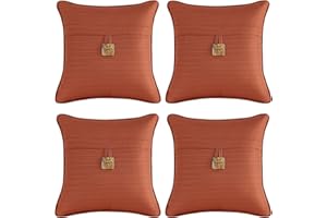 Supdurplus Outdoor Decorative Pillows with Coconut Button Pack of 4, 16" x 16" Outdoor Pillow Set for Couch Bed Throw Patio Sofa, Coral Red