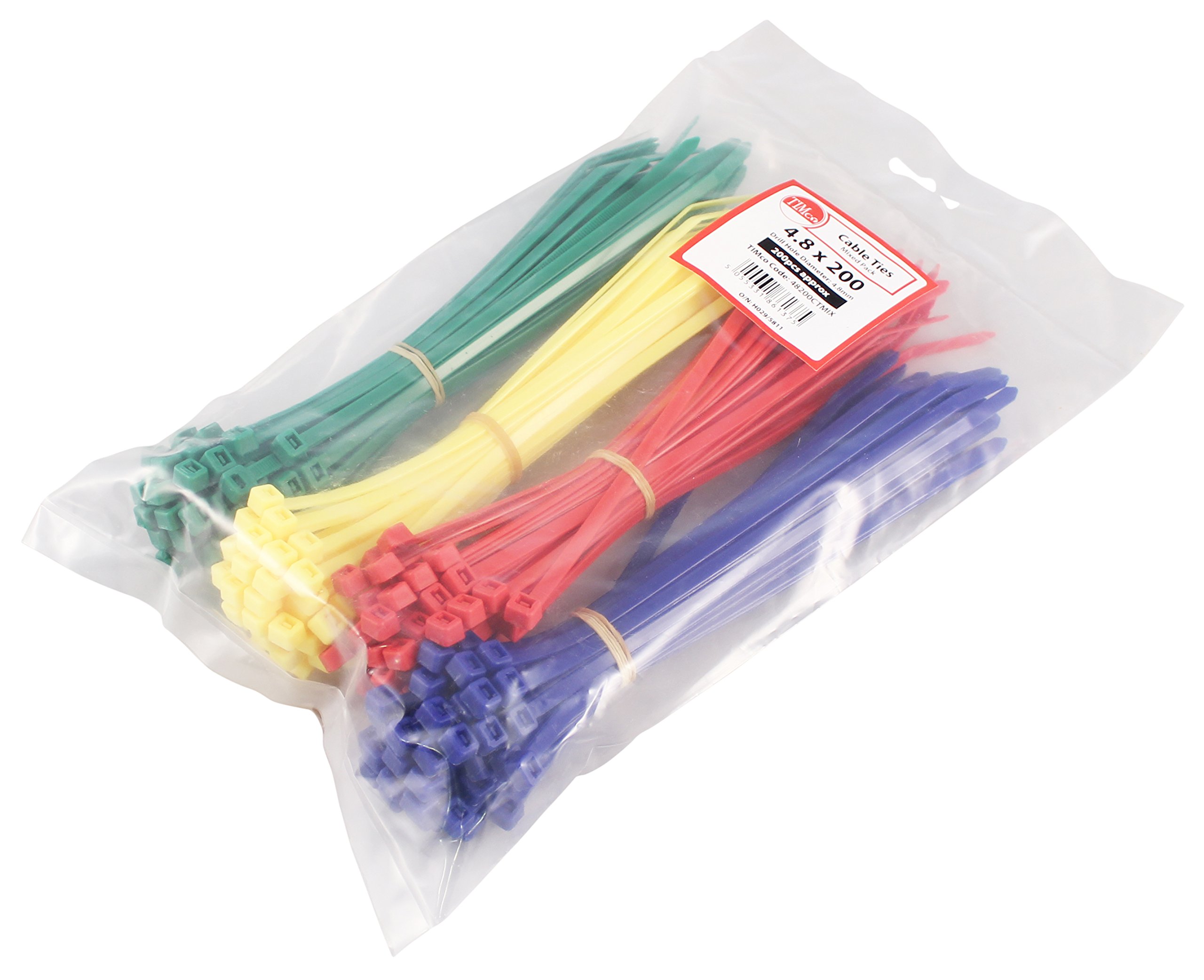 TIMCO Cable Ties - 4.8 x 200mm - Mixed Colours - Bag of 200