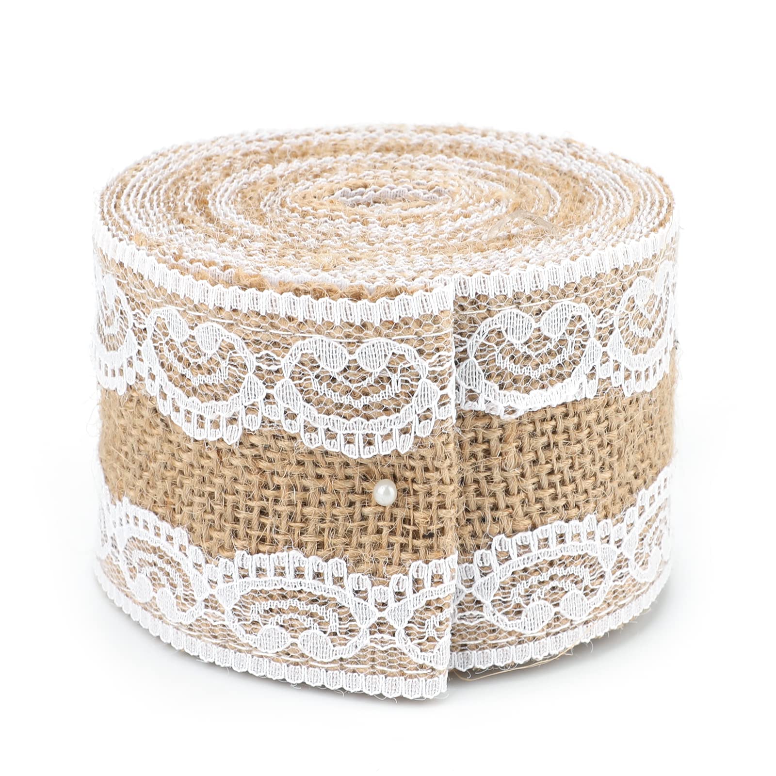 G2PLUS Hessian Burlap Ribbon with Lace, 5M Jute Trim Craft Ribbon, 6CM Rustic Hessian Themed Tape for Gift Wrapping and Crafts