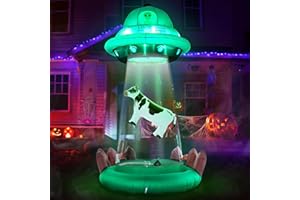 ZPISF 10 FT Halloween Inflatables UFO with Floating Cow Outdoor Decorations, Blow Up UFO Halloween Yard Decorations for Front Lawn Garden Decor