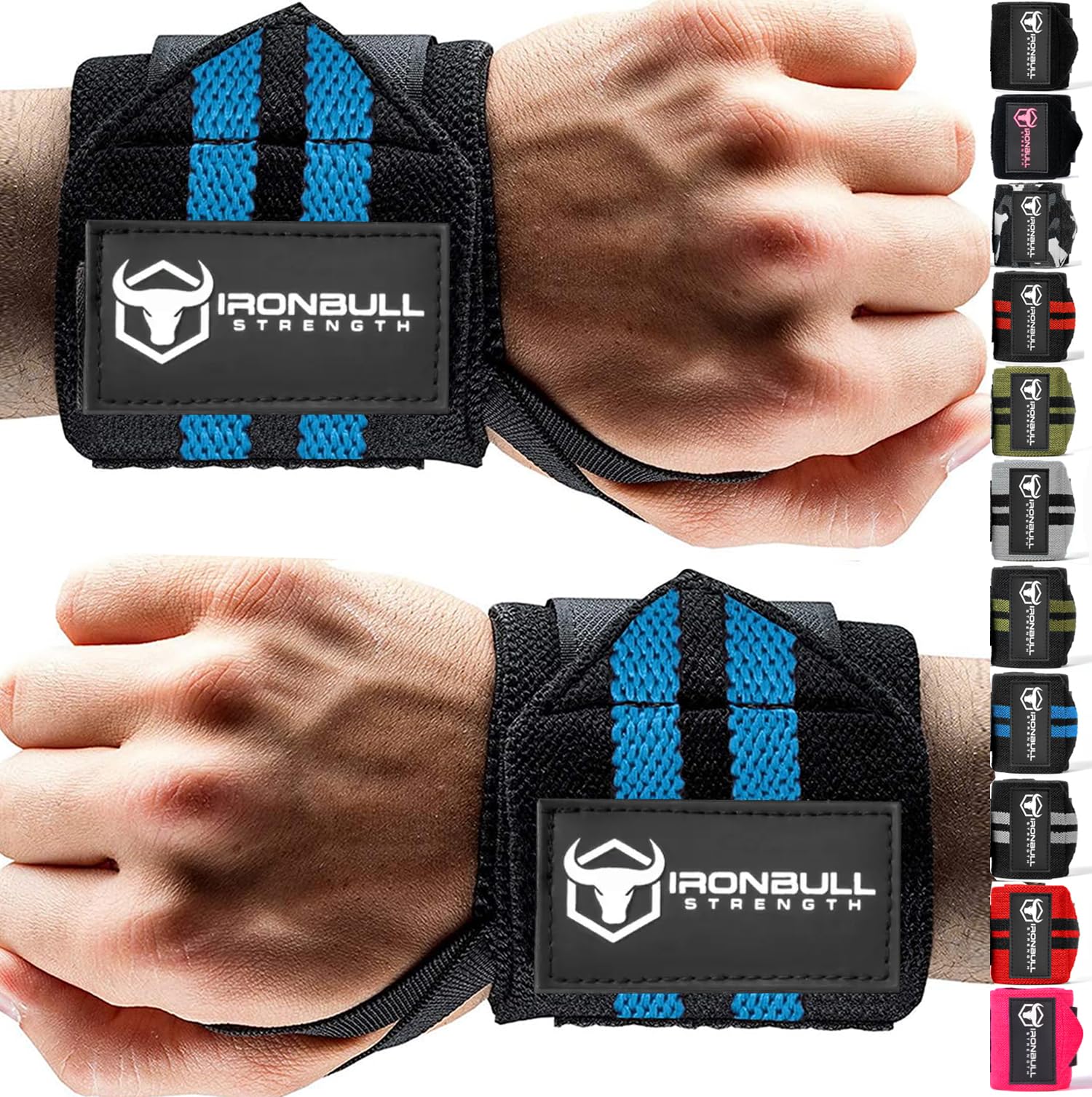 Wrist Wraps (18" Premium Quality) for Powerlifting, Bodybuilding, Weight Lifting - Wrist Support Braces for Weight Strength Training (Black/Blue)