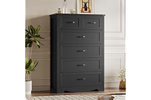 BORNOON Tall 6-Drawer Dresser for Bedroom, Modern Wooden Chest of Drawers with Metal Handles, Anti-Tipping Design, Sturdy and Stable Storage Organizer for Living Room, Entryway, Home Office