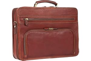 Banuce Vintage Full Grains Italian Leather Briefcase for Men Attache Case Business Laptop Work Bags with Luggage Strap Brown