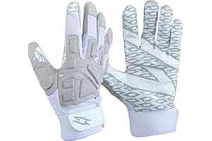 SCALE WEAR DESIGN Stealth Padded Football Receiver Gloves - White, Battle College Lineman, Be a Villain Not a Joker with Padded Stealth Football Gloves with Tacky Grip Palms, Youth, Kids, Men, Boys, Small to XXL Sizes
