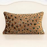 Alerfa Green Brown Floral Throw Pillow Cover 12 x 20 Inch Cut Velvet Rectange Luxury Decorative Lumbar Pillow Cover for Couch Living Room Bedroom