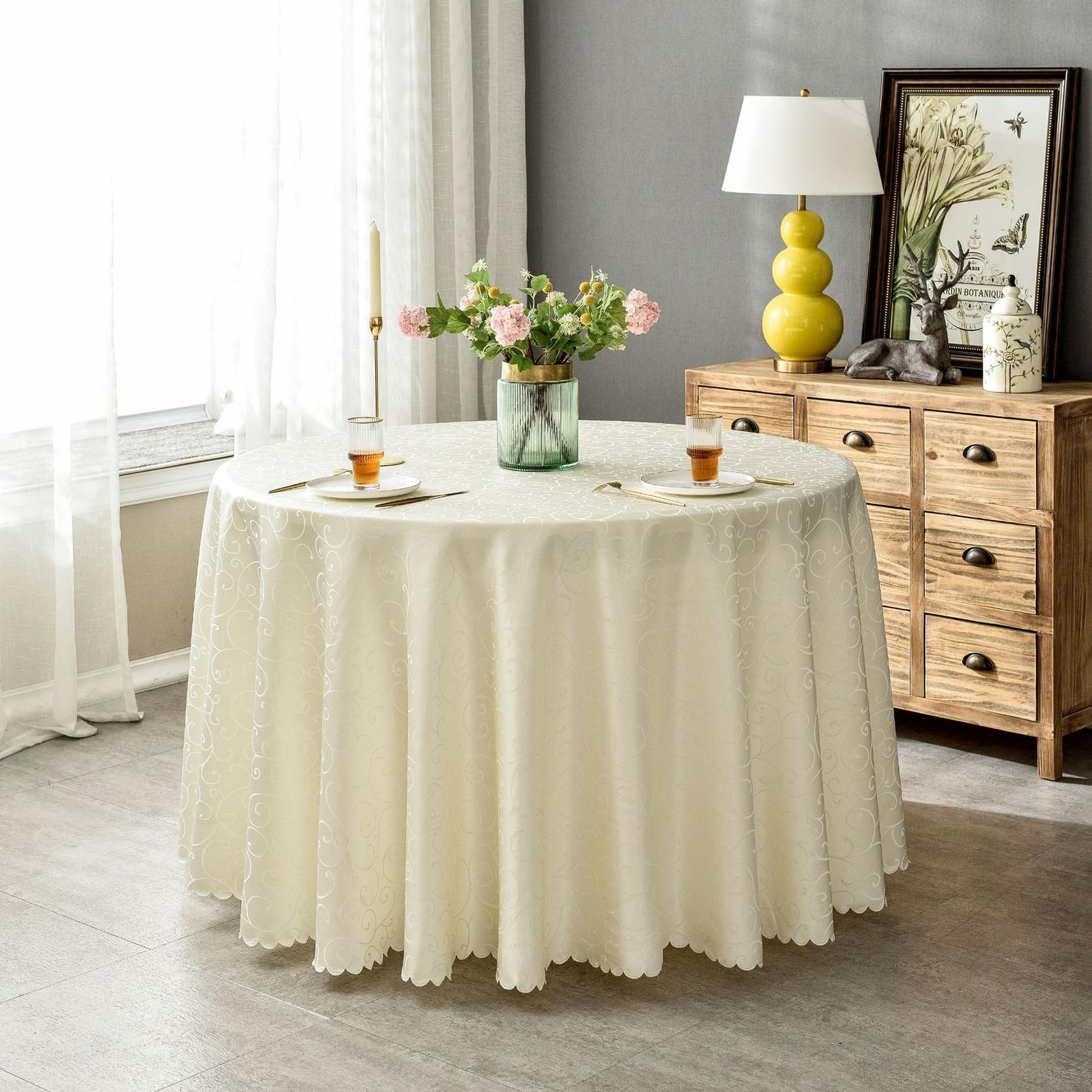 BHOMTY Round Tablecloth Hotel Tablecloths Ideal for Home, Events, Conferences Beige Diameter 240 cm