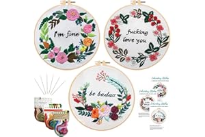 Nuberlic 3 Pack Funny Embroidery Kit, Handmade Cross Stitch Starter Kit Embroidery Kit for Beginners Adults