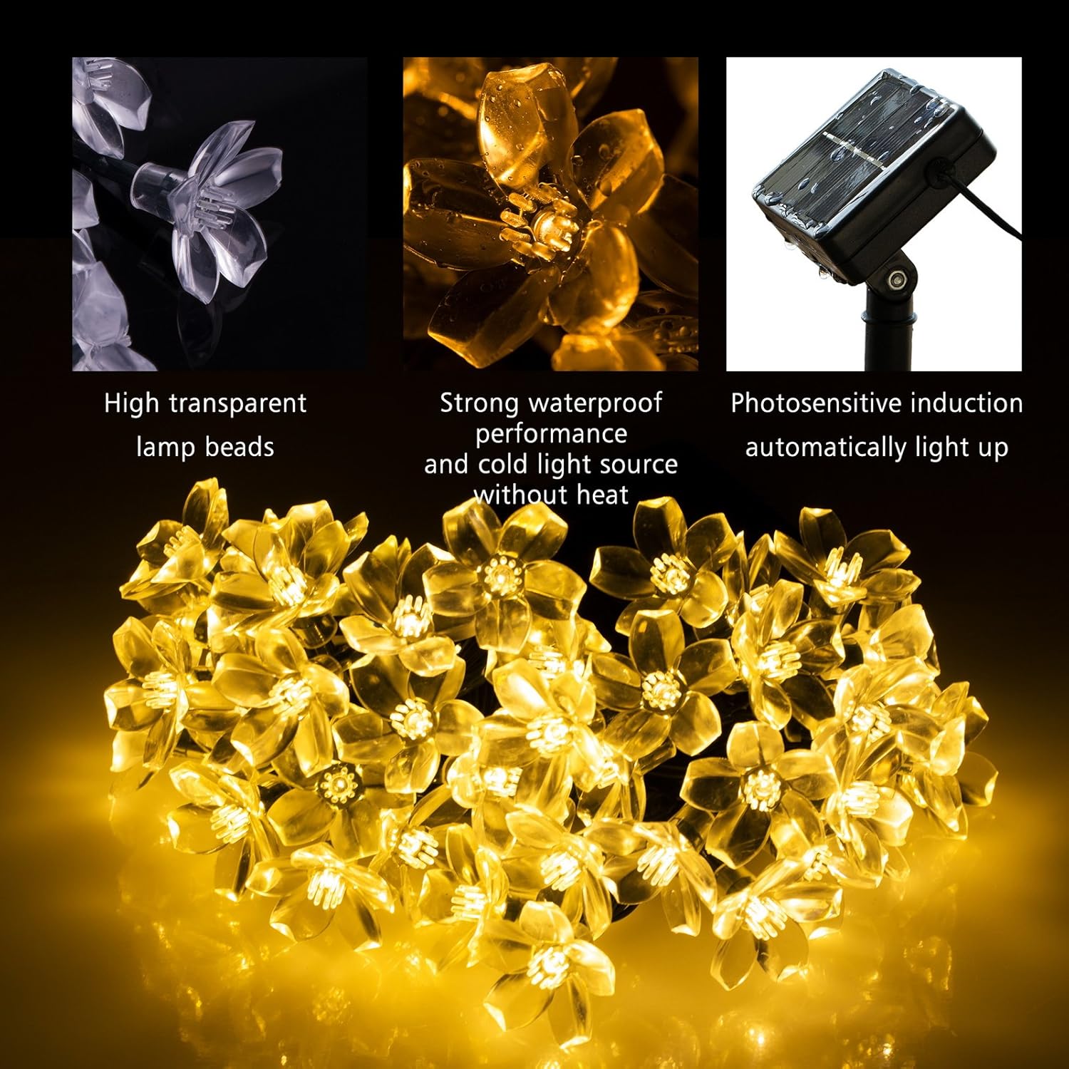 JML Sakura Solar String Lights â€“ 50 LED 8 Modes Waterproof Flower