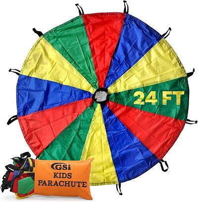 GSi 24 ft Rainbow Kids Play Parachute with Handles and Carry Bag