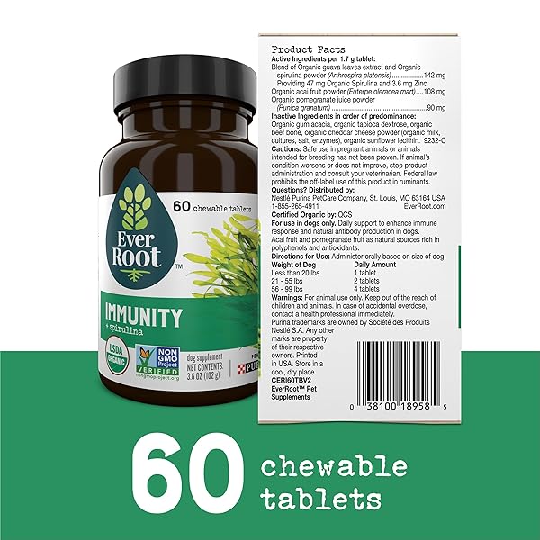 EVERROOT DOG SUPPLEMENTS POWERED BY PURINA IMMUNITY CHEWABLE TABLET WITH SPIRULINA AND ANTIOXIDANTS – 3.6 OZ. CANISTER