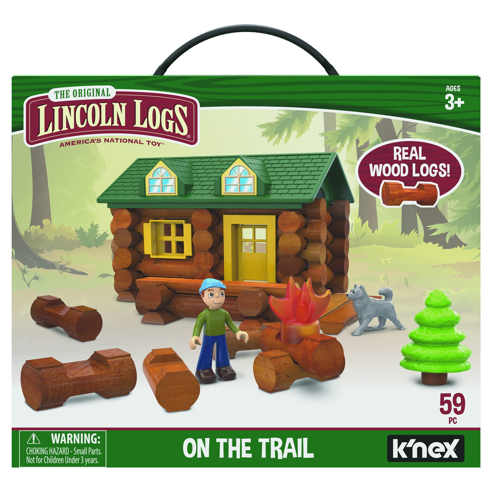 Basic Fun Lincoln Logs | On The Trail Building Set | Educational Toys for Kids, 59 Piece STEM Learning Kit, Engineering Construction for Kids Aged 8 00821