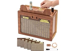 Marycele Money Saving Box, 10000 Wooden Piggy Bank for Adults Kids, Coin Cash Box Gifts Toys for Ages 8-13, Reusable Kakaibo Money Box for Kids Birthday Gifts Boys Girls Adults Challenge （5 Amounts）