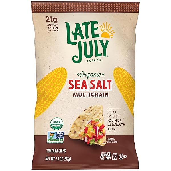 LATE JULY ORGANIC SEA SALT MULTIGRAIN TORTILLA CHIPS, 7.5 OUNCE