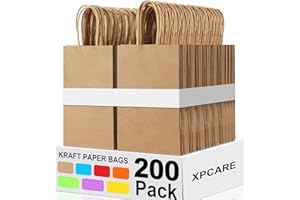 XPCARE 200Pcs Paper Gift Bags 5.25x3.25x8.25'',Gift Wrap Bags with Handles Brown Kraft Paper Bags for Small Business Paper Ba