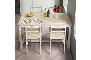 AWQM 5-Piece Kitchen Table Chairs Set for 4, Dining Table Set with Backrest, Rectangle Industrial Style Dining Room Table for Small Spaces, Dining or Living Room, Oak&White, 47''