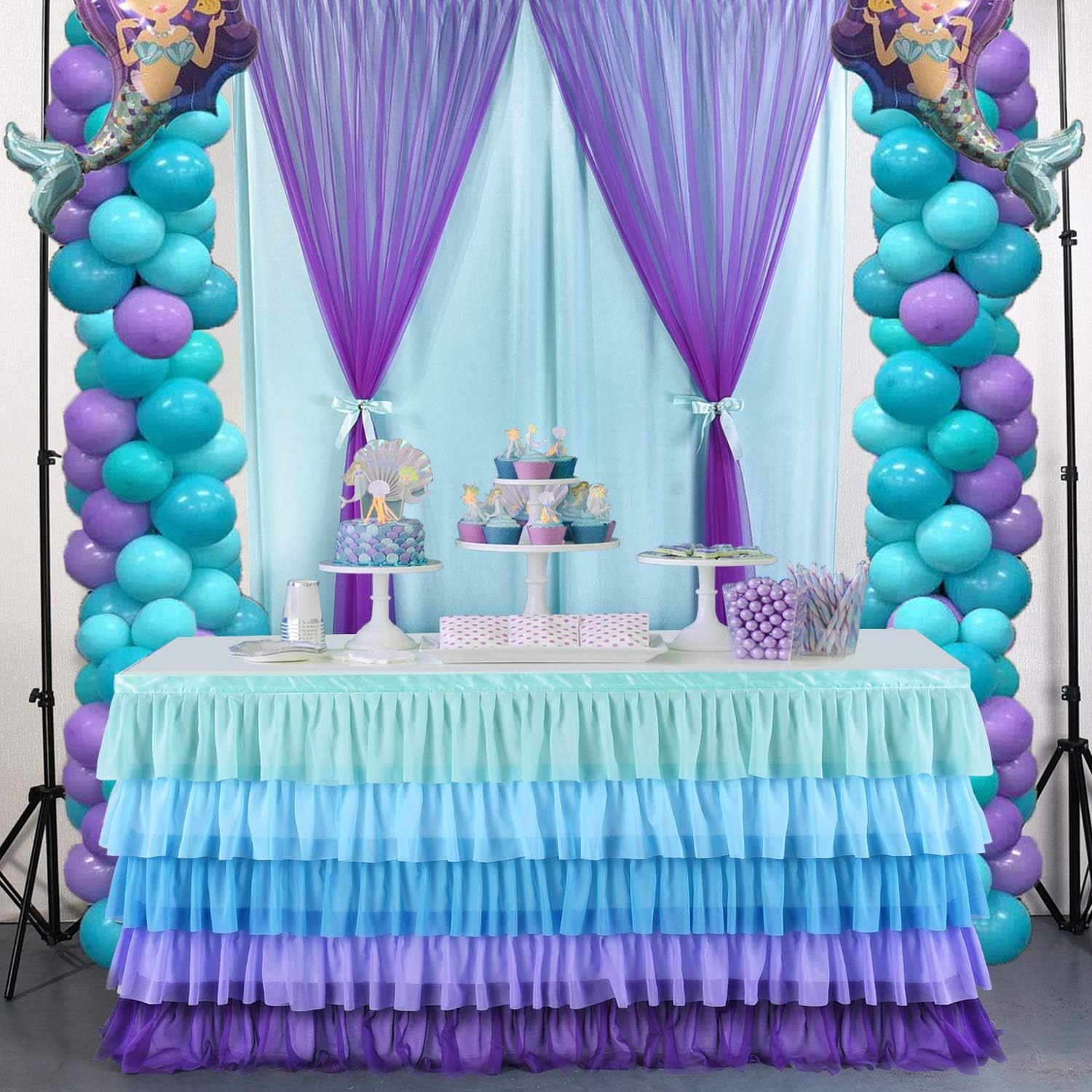 HBBMAGIC Tutu Table Skirt Mermaid Tulle Table Skirt for Round or Rectangle Table for Party Baby Shower Birthday Wedding Home Decor
